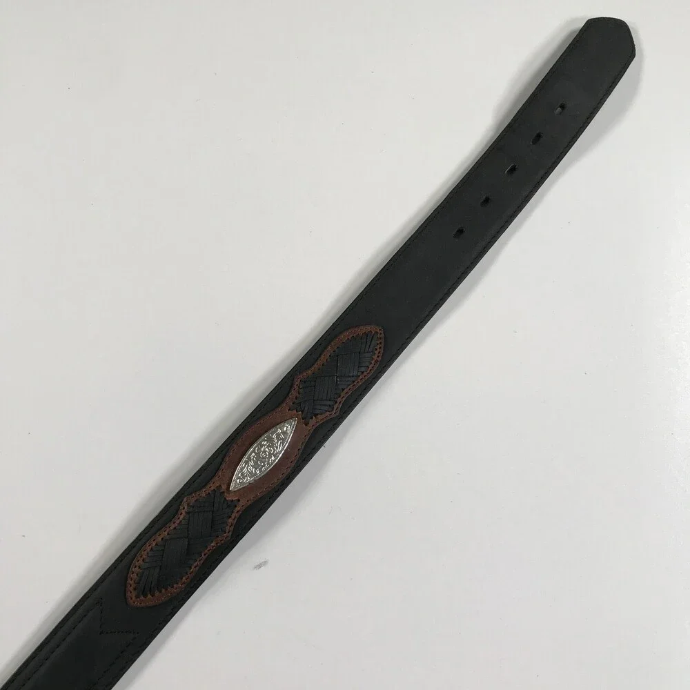 DDD 3D Leather Belt Western Black Black Brown Cowboy Rodeo 36-40'